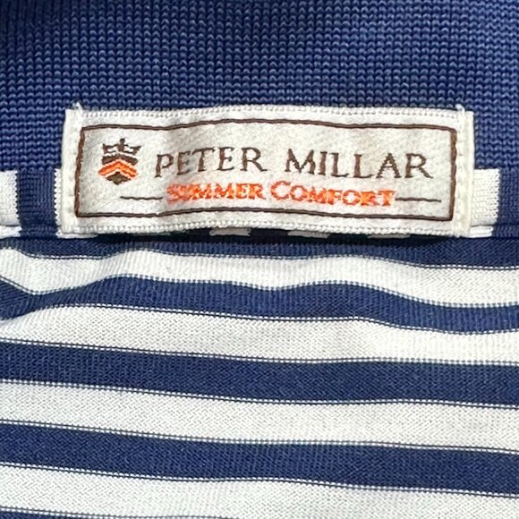 Peter Millar Summer Comfort Blue White Stripe Golf Polo Shirt Large Performance‎ - Picture 4 of 5
